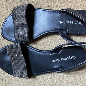 City Classified Black Sparkly Sandals